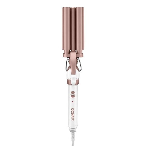 Conair Double Ceramic 3 Barrel Curling Iron Hair Waver White / Rose Gold - Picture 1 of 11